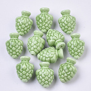 Handmade Porcelain Beads, Bright Glazed Porcelain Style, Pine Cone, Yellow Green, 19x14x12mm, Hole: 2mm(PORC-T005-006B)