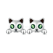 S925 Sterling Silver Cat Shape Stud Earrings, Unique Glow Dark Halloween Easter, Silver, 6x8mm(HR6752)