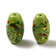 Handmade Lampwork Beads, Barrel, Yellow Green, 24.5x14.5mm, Hole: 1.6mm(LAMP-P064-01C)