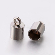 201 Stainless Steel Cord Ends, End Caps, Column, Stainless Steel Color, 10x6mm, Hole: 2mm, 5mm inner diameter(STAS-E077-16)