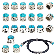 24Pcs 3 Style Synthetic Turquoise Cord Ends, with Alloy Findings, End Caps, Column, Antique Silver, 9~10x8.5~9mm, Inner Diameter: 6~6.5mm, 8Pcs/style(FIND-NB0004-27)