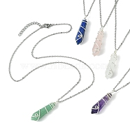 Natural Mixed Gemstone Faceted Bullet Shaped Pendant Necklaces, with 304 Stainless Steel Cable Chain, Platinum, 17.72 inch(45cm)(NJEW-JN05026-02)