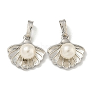 Brass & Shell Pearl Charms, Shell Shaped Charms, Long-Lasting Plated, Cadmium Free & Lead Free, Platinum, 15x15x7mm, Hole: 3.5x6mm(KK-I714-02P)