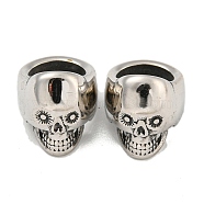 316 Surgical Stainless Steel Beads, Large Hole Beads, Skull, Antique Silver, 13x12x14mm, Hole: 8mm(STAS-Q326-06AS-03)