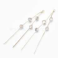 Brass Big Chain Tassel Pendants, Real 18K Gold Plated, with Cubic Zirconia, Clear, 72mm, Hole: 1.2mm(KK-S348-062)