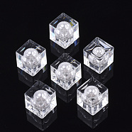 Transparent Acrylic Beads, with ABS Plastic Imitation Pearl, Half Drilled, Cube, Clear, 15x15x15mm, Hole: 1.2mm(TACR-R146-015A)