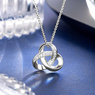 Geometric Circular Ring Alloy Crystal Rhinestone Flower Pendant Necklaces for Women, Platinum, 17.72 inch(45cm)(FS-WG651E3-02)