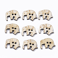 2-Hole Carved Wooden Buttons,  Elephant, Blanched Almond, 17x22.5x2.5mm, Hole: 2mm(BUTT-T007-035)