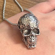 Cool Punk Rock Retro Alloy Skull Pendant Necklaces for Stylish Men, Antique Silver(DH4302)