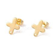 201 Stainless Steel Stud Earring Findings with Hole, 304 Stainless Steel Pins and Ear Nuts, Cross, Real 24K Gold Plated, 12x10.5mm, Hole: 1.2mm, Pin: 0.8mm(EJEW-A071-12G)