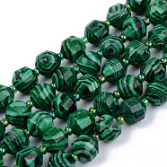 Synthetic Malachite Beads Strands, Round, Faceted, 8~9x10mm, Hole: 1.2mm, about 33~35pcs/strand, 15.16inch(38.5cm)(X-G-R482-28-10mm)