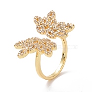 Clear Cubic Zirconia Flower Open Cuff Ring, Brass Jewelry for Women, Cadmium Free & Lead Free, Real 18K Gold Plated, US Size 6 1/2(16.9mm)(RJEW-P032-36G)