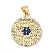 Brass Micro Pave Cubic Zirconia Pendants, Long-Lasting Plated, Real 18K Gold Plated, Flat Round with Eye, Colorful, 28x20x2mm, Hole: 3.5x4mm(KK-H433-16G)