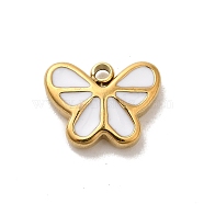 304 Stainless Steel Enamel Charms, Butterfly Charm, Real 14K Gold Plated, White, 7x9.5x2mm, Hole: 1.2mm(STAS-B074-07G-02)