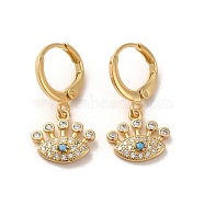 Horse Eye Brass Dangle Leverback Earrings, with Cubic Zirconia, Real 18K Gold Plated, 23.5x12mm(EJEW-Q797-02A-G)