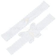 Polyester Lace Elastic Bridal Garters, with Imitation Pearl Beads and Crystal Rhinestone, Wedding Garment Accessories, White, 195~199x30mm, 2pcs/set(DIY-WH0308-148B)