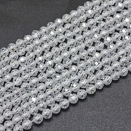 Cubic Zirconia Beads Strands, Faceted, Round, Clear, 4mm, Hole: 0.8mm, about 91pcs/strand, 15 inch(38cm)(G-G792-47-01C)