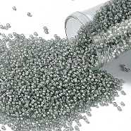 TOHO Round Seed Beads, Japanese Seed Beads, (376) Inside Color Med Gray/White-Lined, 15/0, 1.5mm, Hole: 0.7mm, about 15000pcs/50g(SEED-XTR15-0376)