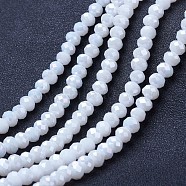 Electroplate Glass Beads Strands, Opaque Solid Color, AB Color Plated, Faceted, Rondelle, White, 4x3mm, Hole: 0.4mm, about 113~115pcs/strand, 41~42cm(EGLA-A034-P4mm-B18)