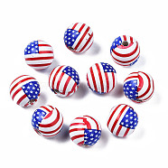 Spray Painted Wooden European Beads, Printed, Large Hole Beads, Round with American Flag Pattern, Colorful, 15x14.5mm, Hole: 3.5mm(WOOD-TAC0012-03)