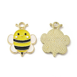 Alloy Enamel Pendants, Bee Charm, Golden, Yellow, 23x18x1.5mm, Hole: 2.5mm(ENAM-B050-02G)