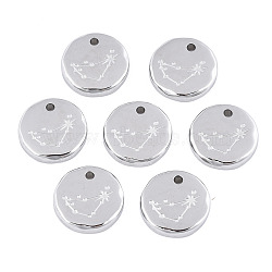 Non-Tarnish 316 Surgical Stainless Steel Charms, Flat Round with Constellation, Stainless Steel Color, Capricorn, 10x2mm, Hole: 1mm(STAS-S116-418C-P)