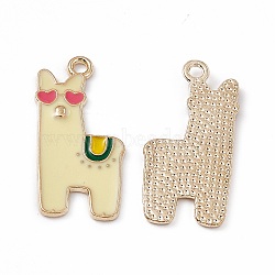 Alloy Enamel Pendants, Light Gold, Alpaca Charm, Light Gold, Light Khaki, 27.5x13x1mm, Hole: 1.8mm(ENAM-C006-03KCG-05)