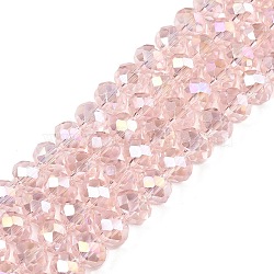 Electroplate Glass Beads Strands, AB Color Plated, Faceted, Rondelle, Pink, 8x6mm, Hole: 1mm, about 64~65pcs/strand, 15.75~16.14 inch(40~41cm)(EGLA-A044-T8mm-B22)