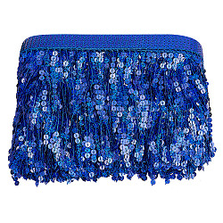 10 Yards Polyester Tassel Lace Ribbon, Fringe Paillette Lace Trim, Macrame Lace Ribbon, Medium Blue, 6-1/4 inch(160mm)(DIY-WH0430-569C)