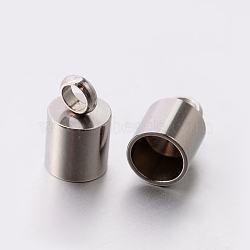 Tarnish Resistant 201 Stainless Steel Cord Ends, End Caps, Column, Stainless Steel Color, 10x6mm, Hole: 2mm, 5mm inner diameter(STAS-E077-16)