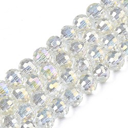 Electroplate Transparent Glass Beads Strands, Faceted, Round, Old Lace, 8x7mm, Hole: 1.6mm, about 71pcs/strand, 19.88 inch(50.5cm)(EGLA-N002-15-B02)