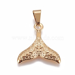 304 Stainless Steel Pendants, Whale Tail Shape, Golden, 25.5x25x3mm, Hole: 9x4.5mm(X-STAS-L222-07G)