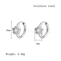 Cubic Zirconia Hoop Earrings, 304 Stainless Steel Earrings, Star, 16x9mm(VX9431-03)
