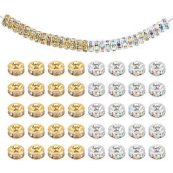 120Pcs 2 Colors Brass Grade A Rhinestone Spacer Beads, Straight Flange, Nickel Free, Flat Round, Golden & Silver, 4x2mm, Hole: 0.8mm, 60Pcs/color(RB-UN0001-13)