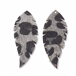 Imitation Leather Big Pendants, with Faux Fur, Leaf, Light Grey, 54x20x1mm, Hole: 1.2mm(FIND-N001-13A)