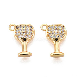 Brass Micro Pave Cubic Zirconia Charms, Wine Glass, Real 18K Gold Plated, 13x12x2.5mm, Hole: 1.4mm(X-KK-N263-67G)