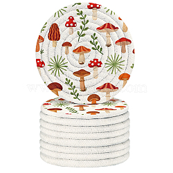 Polyester & Cotton Woven Coasters, Cup Mats, Round, Mushroom, 110x5mm, about 9pcs/set(AJEW-WH0874-001)
