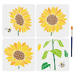 US 1 Set PET Hollow Out Drawing Painting Stencils, with 1Pc Art Paint Brushes, Sunflower Pattern, Painting Stencils: 300x300mm, 4pcs/set(DIY-MA0001-52B)