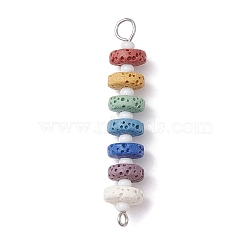 Chakra Natural Lava Rock Dyed Beaded Connector Charms, with White Glass Seed Beads, Disc Links, Platinum, 45x8mm, Hole: 1.5mm and 4mm(PALLOY-JF02546-03)