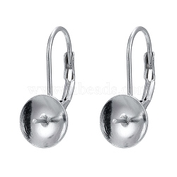 925 Sterling Silver Leverback Earring Findings, with Cup Pearl Peg Bails Pin, for Half Drilled Beads, Platinum, 18mm, Pin: 0.7mm; Bail: 8mm, pin: 0.7mm(STER-I017-084H-P)