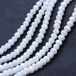 Electroplate Glass Beads Strands, Opaque Solid Color, AB Color Plated, Faceted, Rondelle, White, 4x3mm, Hole: 0.4mm, about 130pcs/strand, 16.54 inch(42cm)(EGLA-A034-P4mm-B18)