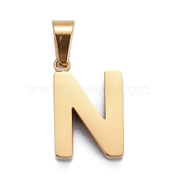 Ion Plating(IP) 304 Stainless Steel Letter Pendants, Manual Polishing, Alphabet, Golden, Letter.N, 18.5x12x4mm, Hole: 6.5x3.5mm(STAS-H127-N-G)