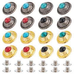32 Sets 8 Colors Alloy Buttons, with Synthetic Turquoise and Screws, DIY Accessaries, Flat Round with Flower, Gunmetal & Golden, 12x8.5mm, Hole: 2.2mm, 4sets/color(DIY-NB0007-45B)