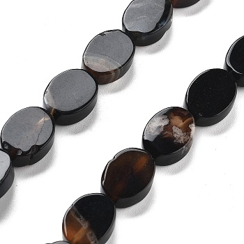 Natural Black Agate Beads Strands, Oval, 14x10x5mm, Hole: 0.5mm, about 28pcs/strand, 15.55''(39.5cm)