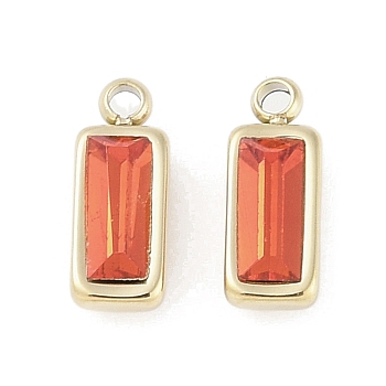 304 Stainless Steel Charms, with Glass, Rectangle Charms, Real 14K Gold Plated, Red, 11x4x4mm, Hole: 1.4mm