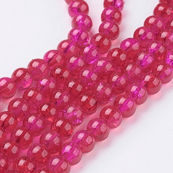 Crackle Glass Beads Strands, Round, FireBrick, 6mm, Hole: 1.3~1.6mm, 31.4 inch