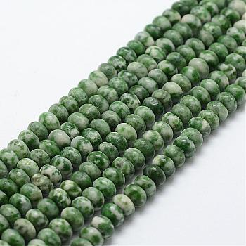 Natural Green Spot Jasper Beads Strands, Rondelle, 6x4mm, Hole: 1mm, about 96~97pcs/strand, 15.3 inch(39cm)