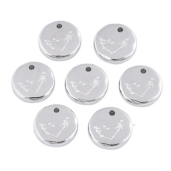 316 Surgical Stainless Steel Charms, Flat Round with Constellation, Stainless Steel Color, Capricorn, 10x2mm, Hole: 1mm