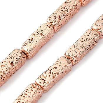 Electroplated Natural Lava Rock Beads Strands, Cuboid, Rose Gold Plated, 13.5~14x4~4.5x4~4.5mm, Hole: 0.8~0.9mm, about 30pcs/strand, 16.30''(41.4cm)