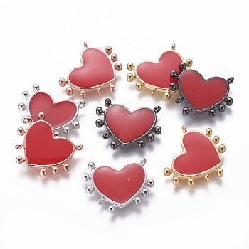 Brass Enamel Links connectors, Heart, Mixed Color, 19x24x2mm, Hole: 1.4mm
